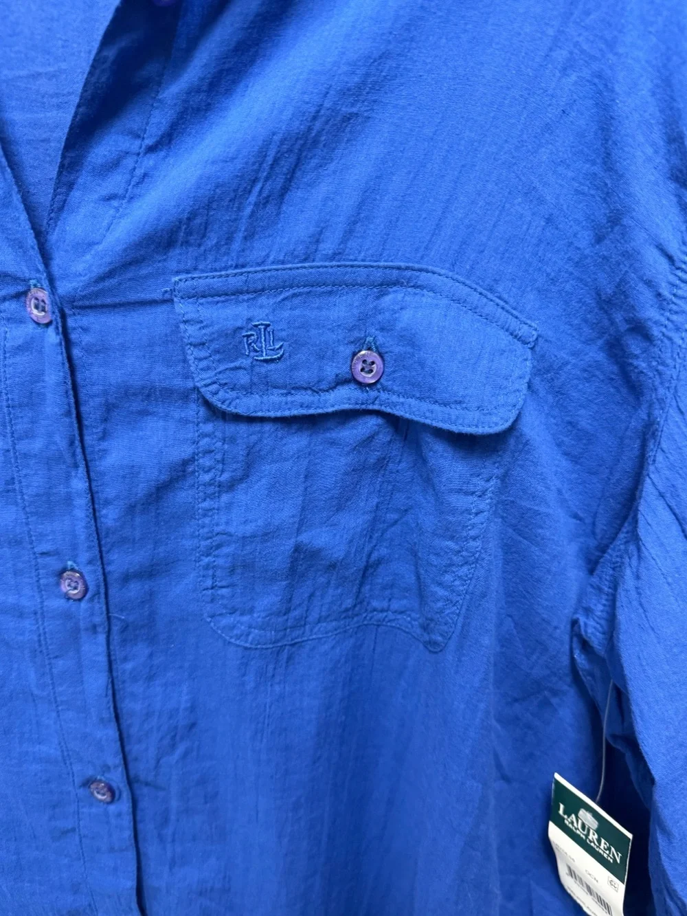 Lauren Ralph Lauren Cobalt Blue Button-Down Swim Coverup